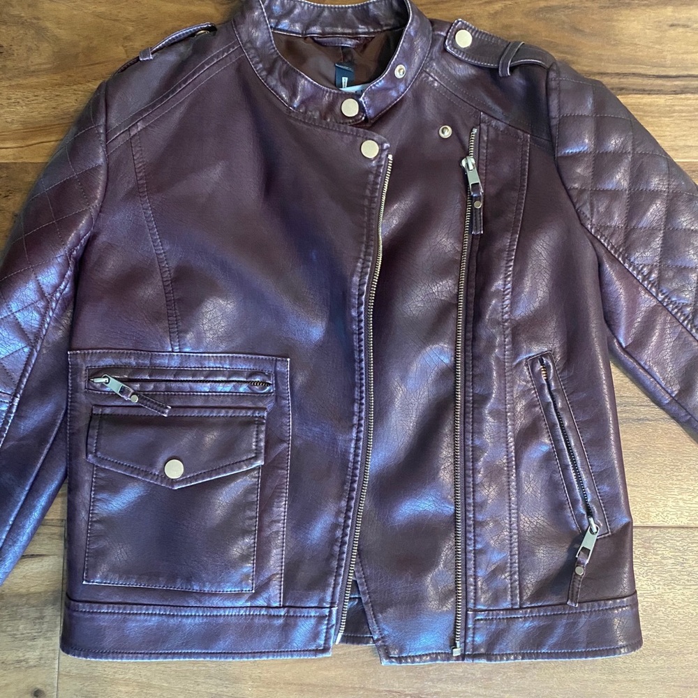 DesignLab Maroon Faux Leather Jacket - Size S